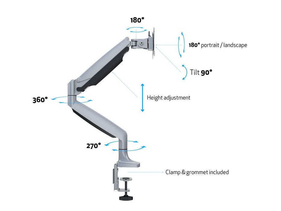 Multibrackets M Deskmount Gas Spring Single Silver | 7350073733255