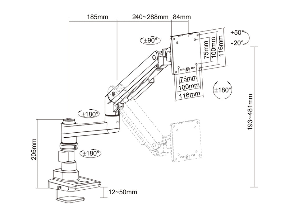 Multibrackets M Deskmount Gas Spring Single Silver | 7350073733255