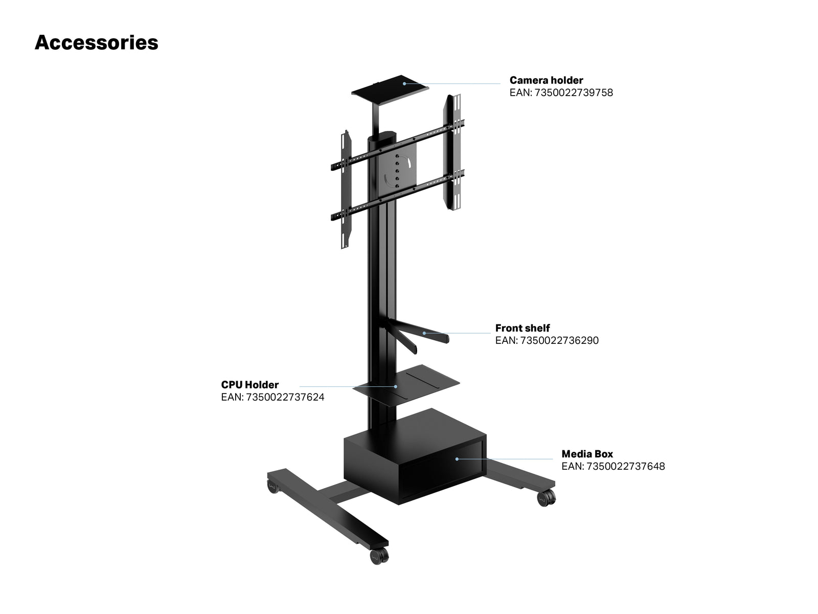 Multibrackets M 180 HD Single Black Mobile Floor Stand for 55"-80" Screens | 7350073735310 Floor Stand Multibrackets
