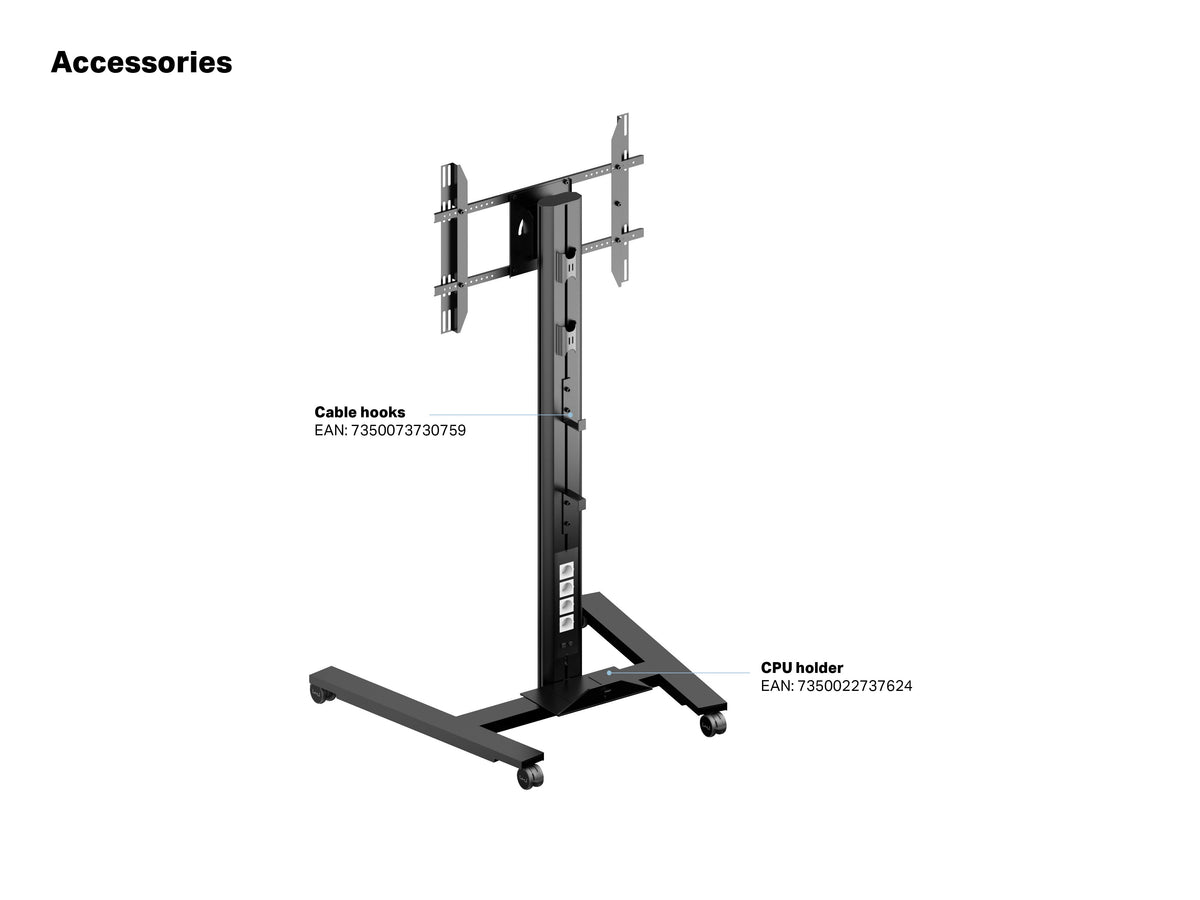 Multibrackets M 180 HD Single Black Mobile Floor Stand for 55"-80" Screens | 7350073735310 Floor Stand Multibrackets