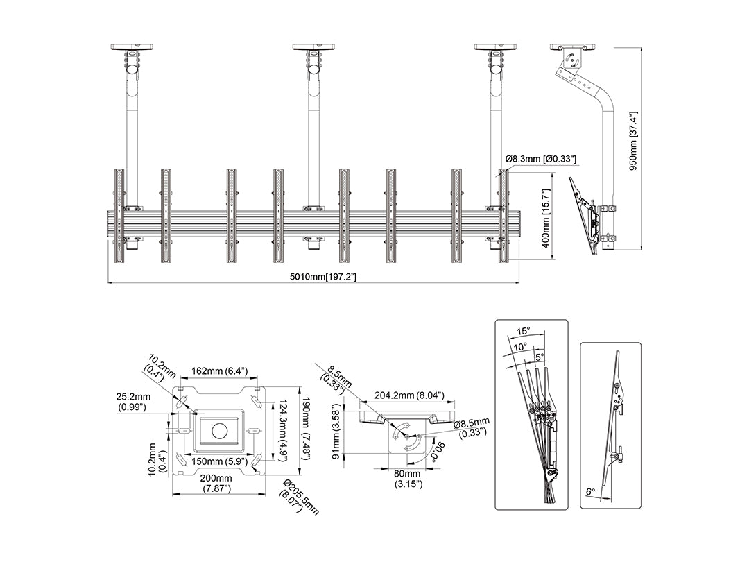 Multibrackets 0.8m Fixed 40"-65" Pro Series Menu Board Ceiling Mount For 4 Screens Ceiling Mount Bracket Multibrackets