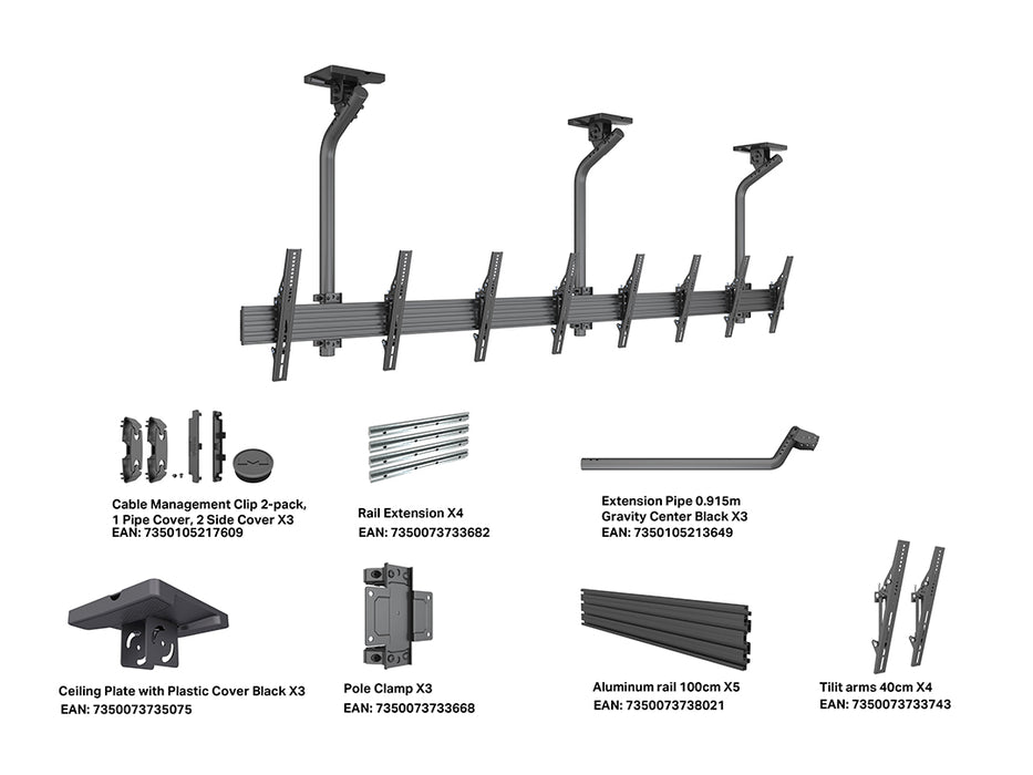 Multibrackets 0.8m Fixed 40"-65" Pro Series Menu Board Ceiling Mount For 4 Screens Menu Board Mounting Systems Multibrackets