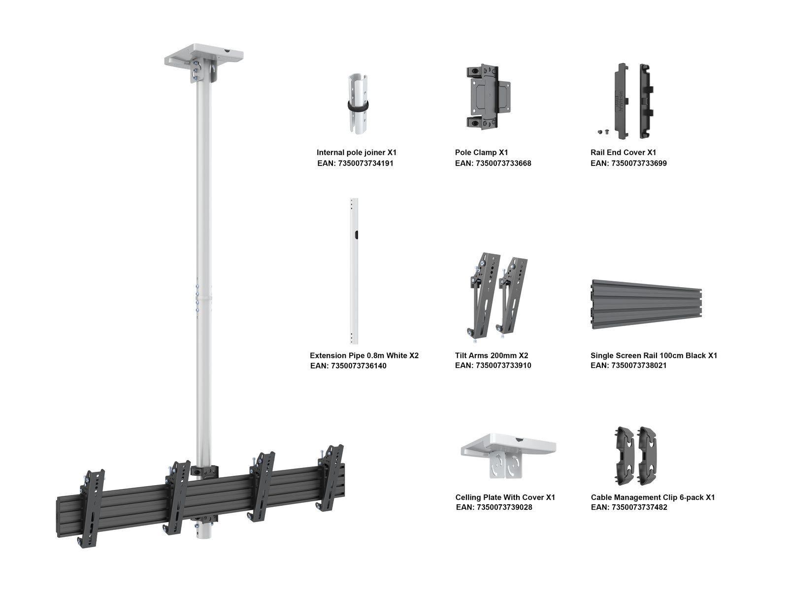 Multibrackets MBC2X1U M Pro 1.5m Ceiling Dual Display Mount For 30"-42" Screens | 7350073738274 Ceiling Mount Bracket Multibrackets
