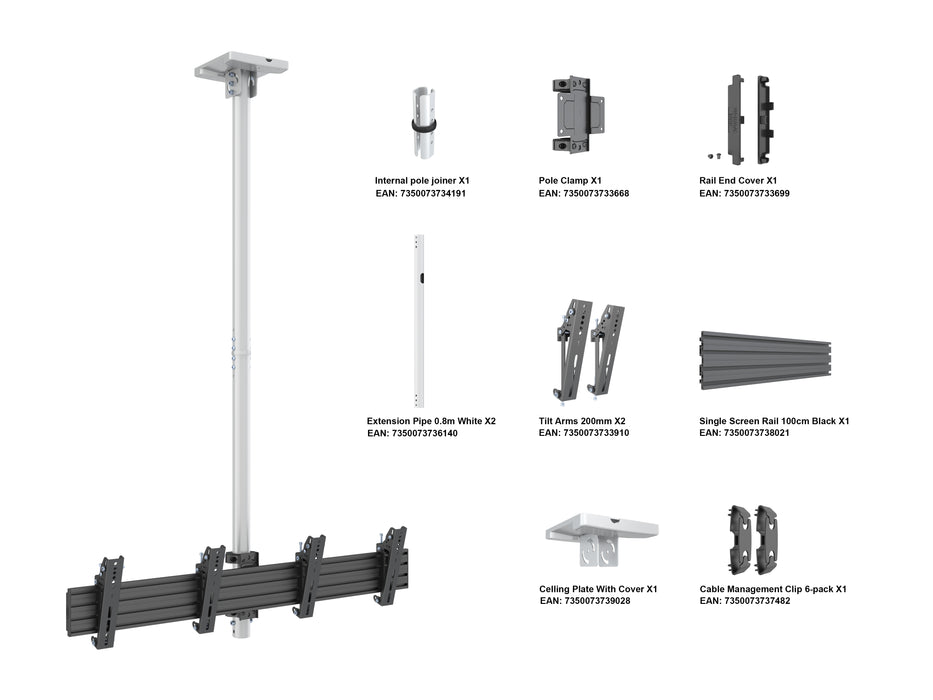 Multibrackets MBC2X1U M Pro 1.5m Ceiling Dual Display Mount For 30"-42" Screens | 7350073738274