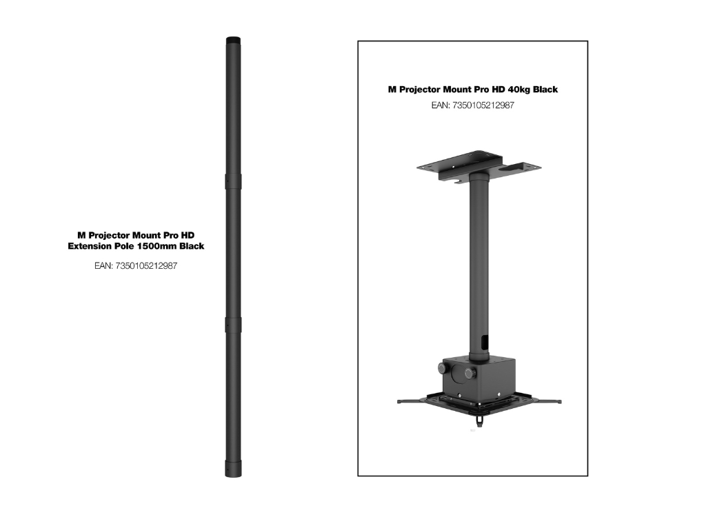 Multibrackets M Projector Mount Pro HD Black - Extension Poles 3 x 500mm | 7350105212345 Projector Mount Multibrackets