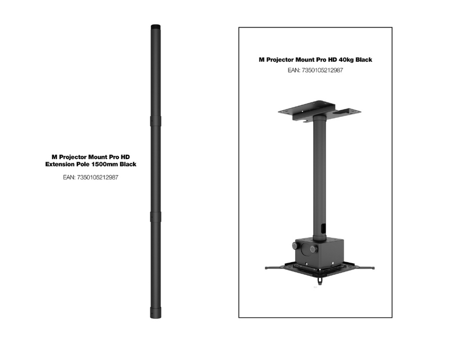 Multibrackets M Projector Mount Pro HD Black - Extension Poles 3 x 500mm | 7350105212345 Multibrackets Projector Mount Multibrackets