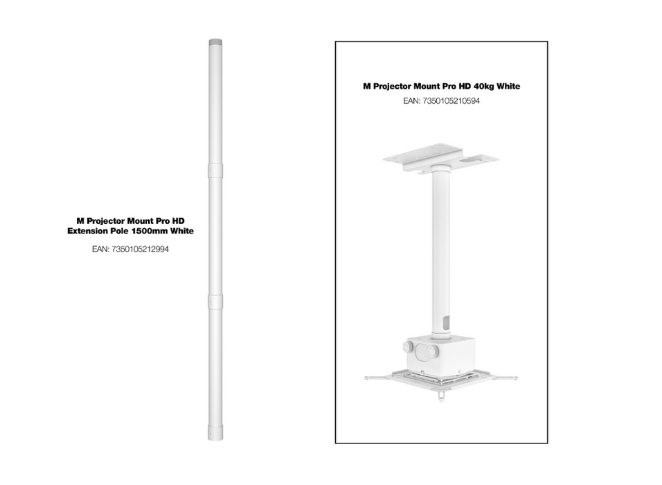 Multibrackets M Projector Mount Pro HD White - Extension Poles 3 x 500mm | 7350105212352 Multibrackets Projector Mount Multibrackets