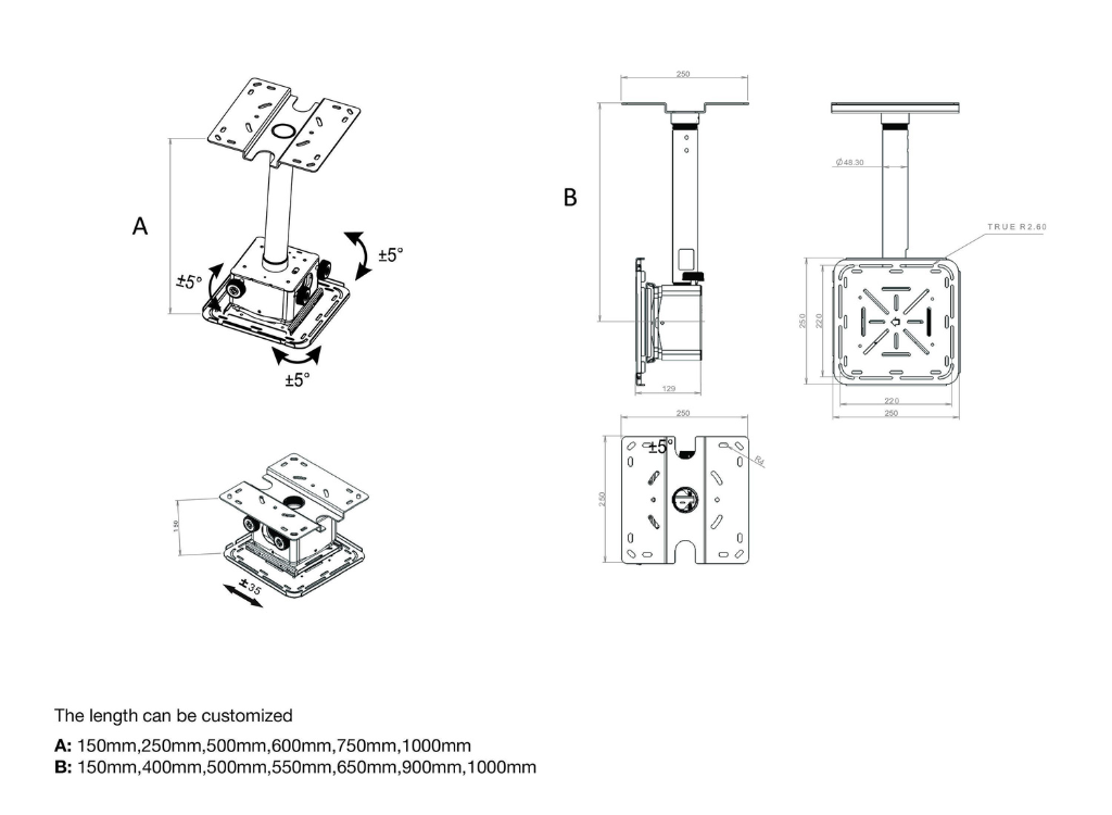 Multibrackets M Projector Mount Pro HD 2350mm 40kg Black | 7350105213588 Projector Mount Acer