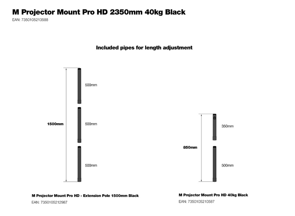 Multibrackets M Projector Mount Pro HD 2350mm 40kg Black | 7350105213588 Multibrackets Projector Mount Acer
