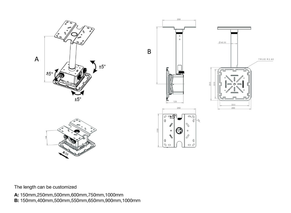 Multibrackets M Projector Mount Pro HD 2350mm 40kg White | 7350105213595 Multibrackets Projector Mount Multibrackets