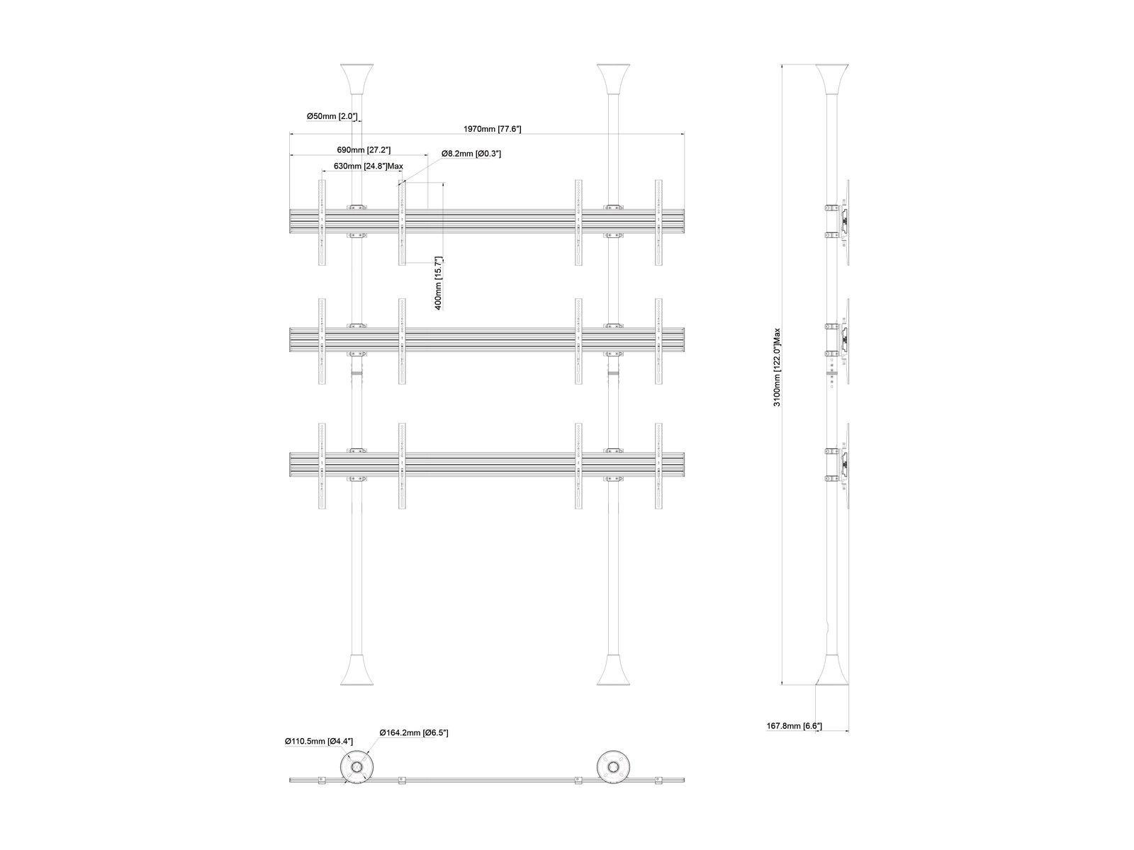 Multibrackets MBFC2UX3 M Pro 3m 6-Screen Floor to Ceiling Mount For 40"-65" Screens | 7350105216091