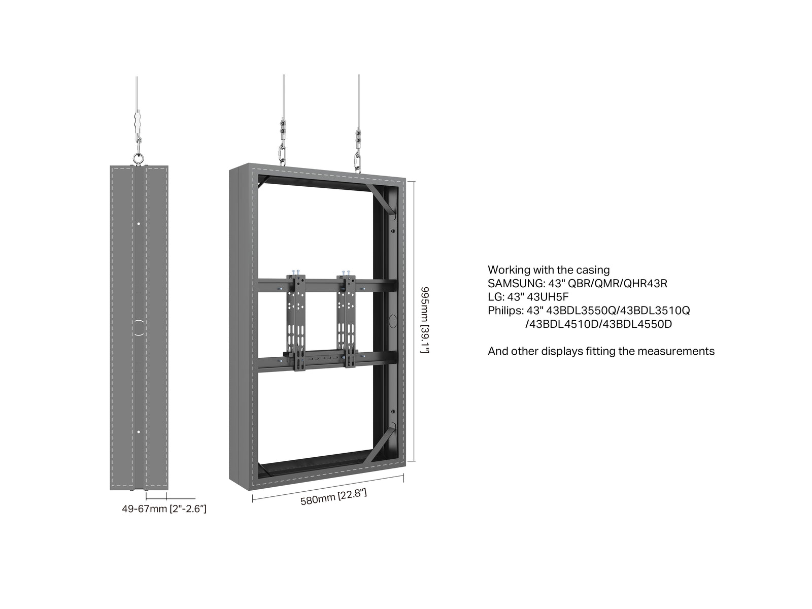 Multibrackets M Pro 43" Wire Medium B2B Display Enclosure Black | 7350105216374 Signage Display Enclosures Multibrackets