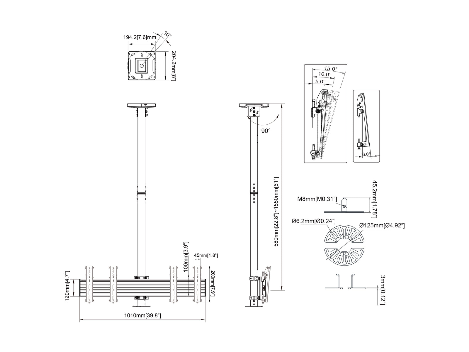 Multibrackets M Pro MBC2X1U CCTV Dome Camera Ceiling Mount | 7350105216602 Ceiling Mount Bracket Multibrackets