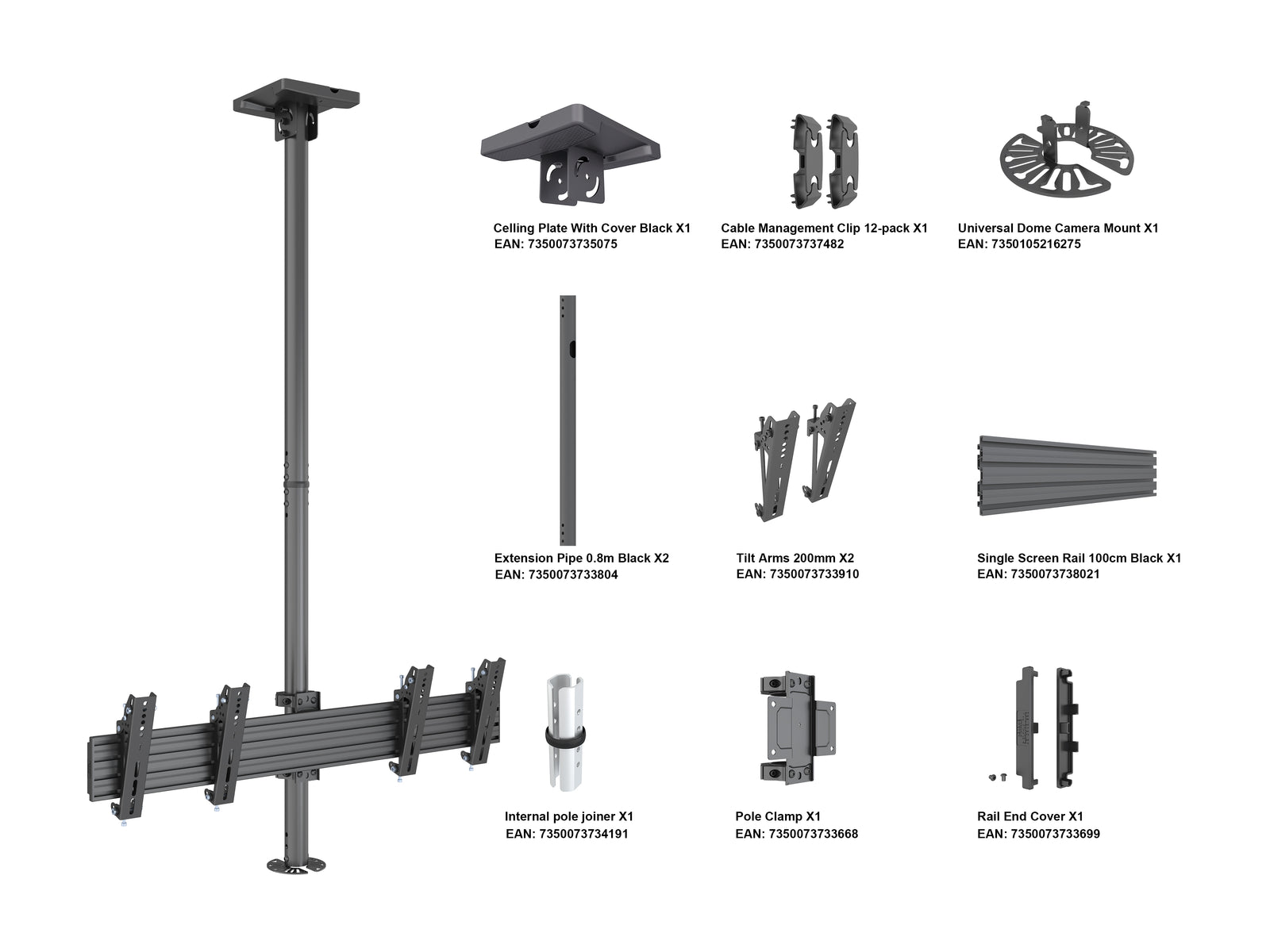 Multibrackets M Pro MBC2X1U CCTV Dome Camera Ceiling Mount | 7350105216602 Ceiling Mount Bracket Multibrackets