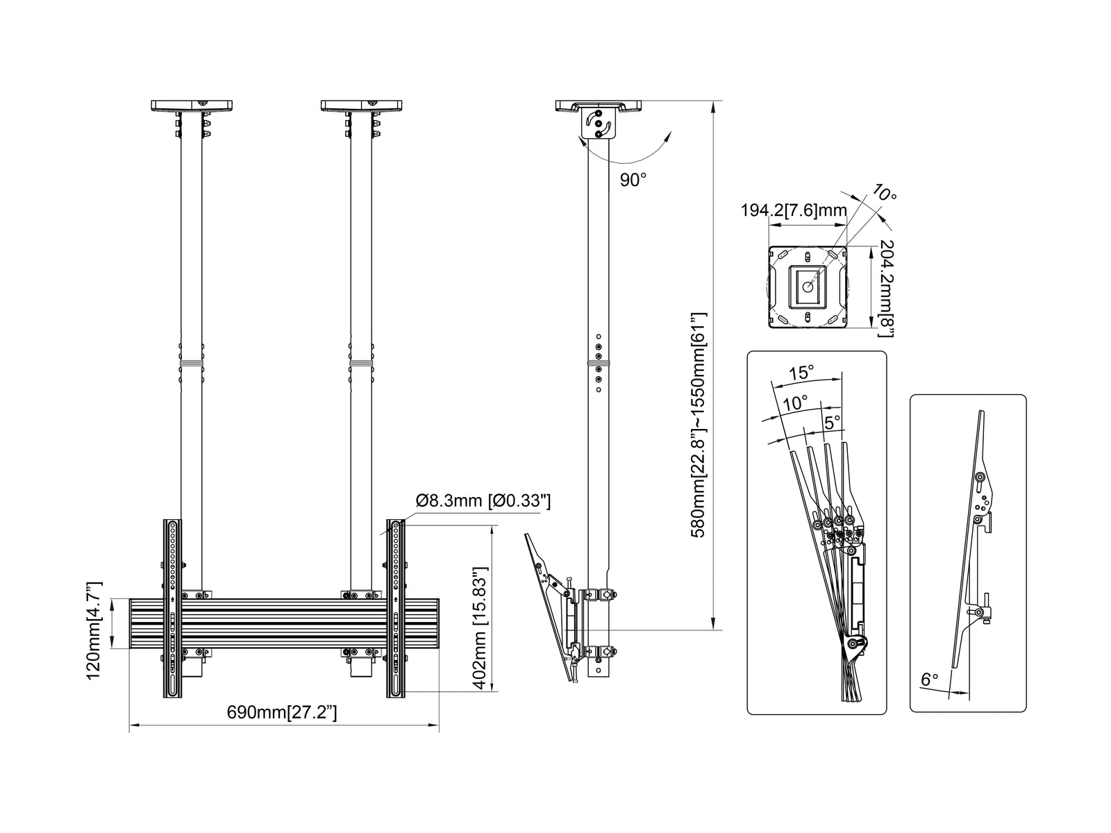 Multibrackets MBC1USD M Pro 1.5m Ceiling Mount For 40"-100" Displays | 7350105217289 Ceiling Mount Bracket Multibrackets