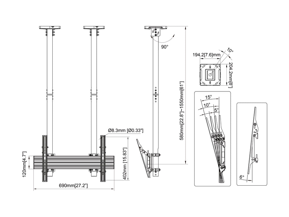 Multibrackets MBC1USD M Pro 1.5m Ceiling Mount For 40"-100" Displays | 7350105217289 Ceiling Mount Bracket Multibrackets