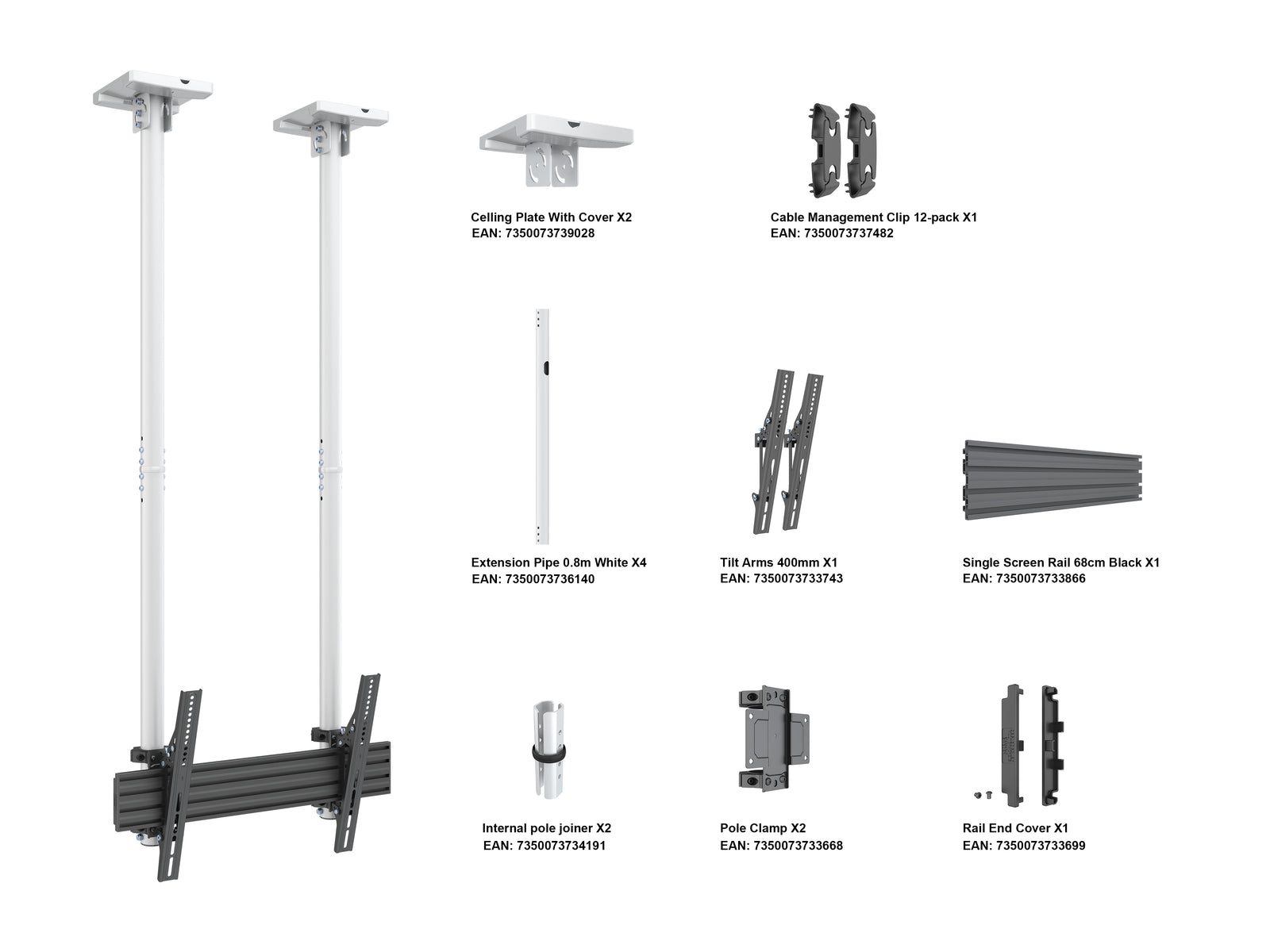 Multibrackets MBC1USD M Pro 1.5m Ceiling Mount For 40"-100" Displays | 7350105217289 Ceiling Mount Bracket Multibrackets