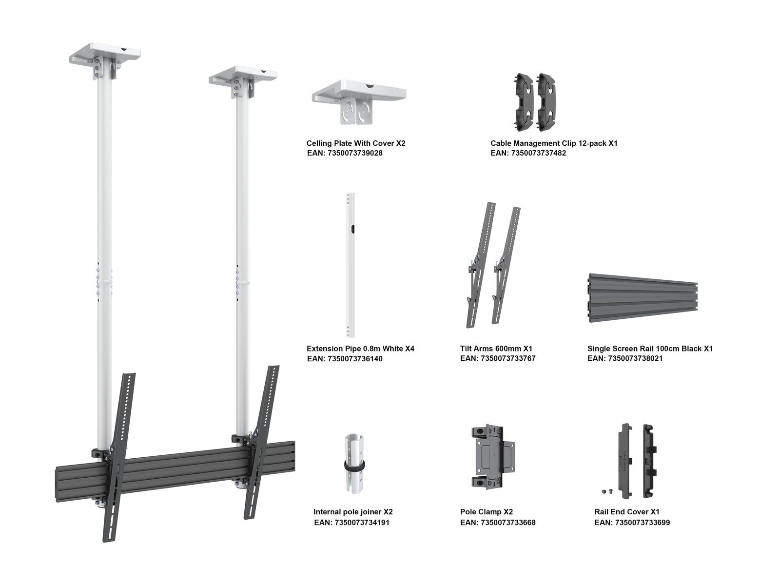 Multibrackets MBC1USD M Pro 1.5m Ceiling Mount For 40"-100" Displays | 7350105217371 Ceiling Mount Bracket Multibrackets