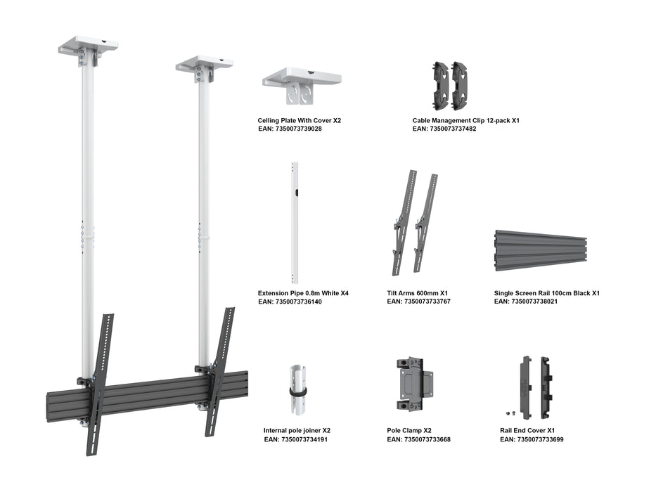 Multibrackets MBC1USD M Pro 1.5m Ceiling Mount For 40"-100" Displays | 7350105217371 Ceiling Mount Bracket Multibrackets