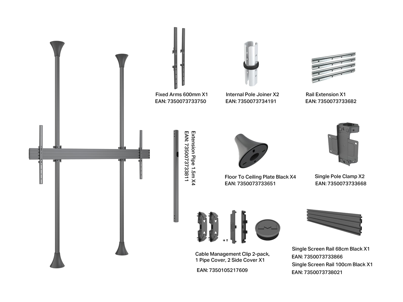 Multibrackets MBFC1UX1 M Pro Floor to Ceiling Mount For 85"-110" Screens | 7350105217388