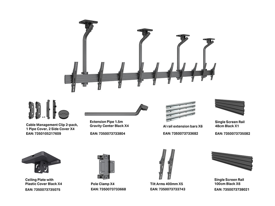 Multibrackets 0.8m Tilt 40"-65" Pro Series Menu Board Ceiling Mount For 5 Screens | MBC5X1UGC Menu Board Mounting Systems Multibrackets