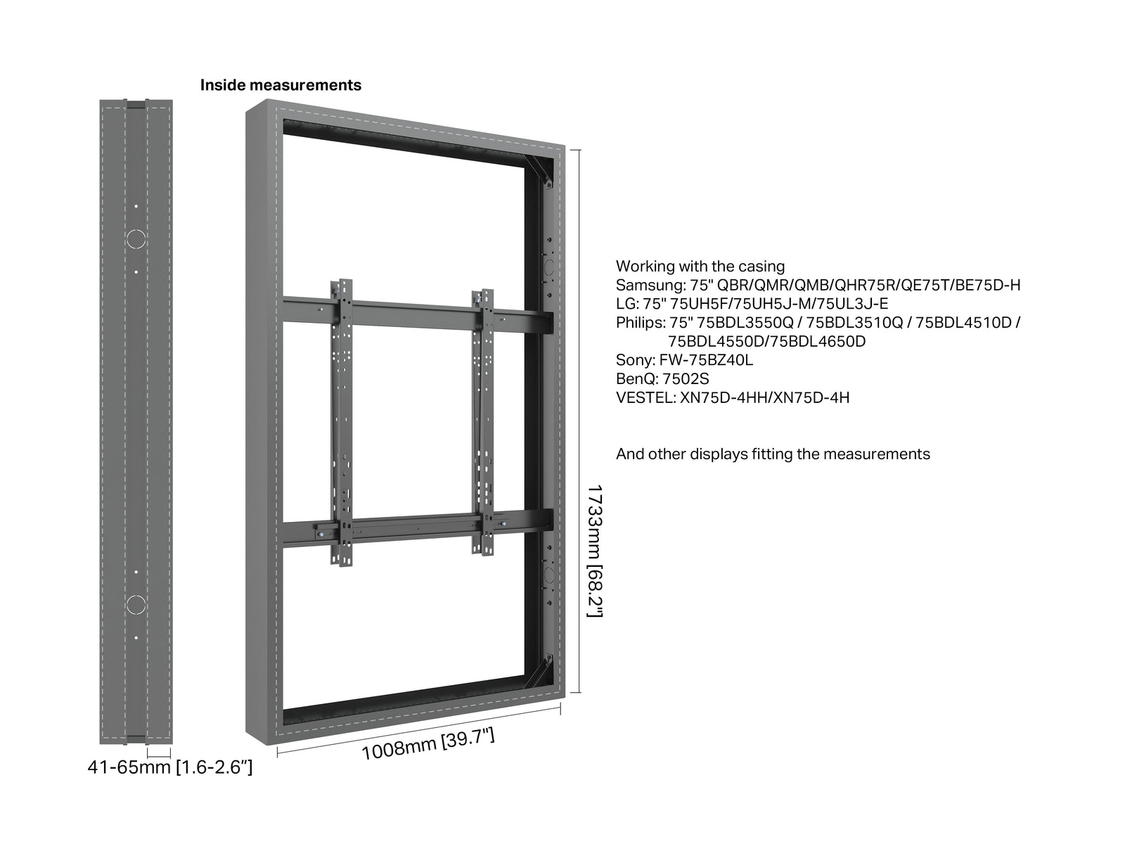 Multibrackets M Pro 75" Large B2B Digital Signage Display Enclosure – Black | 7350105219689 Signage Display Enclosures Multibrackets