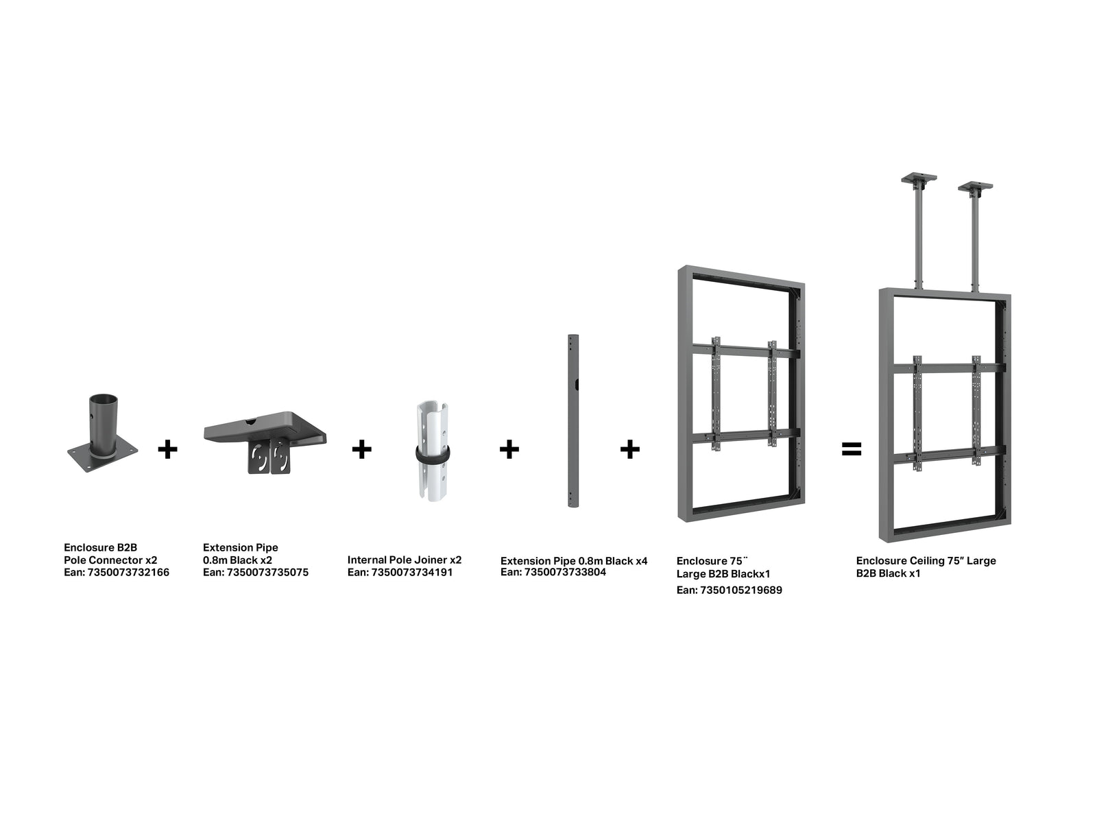 Multibrackets M Pro 75" Large B2B Digital Signage Display Enclosure – Black | 7350105219689 Signage Display Enclosures Multibrackets