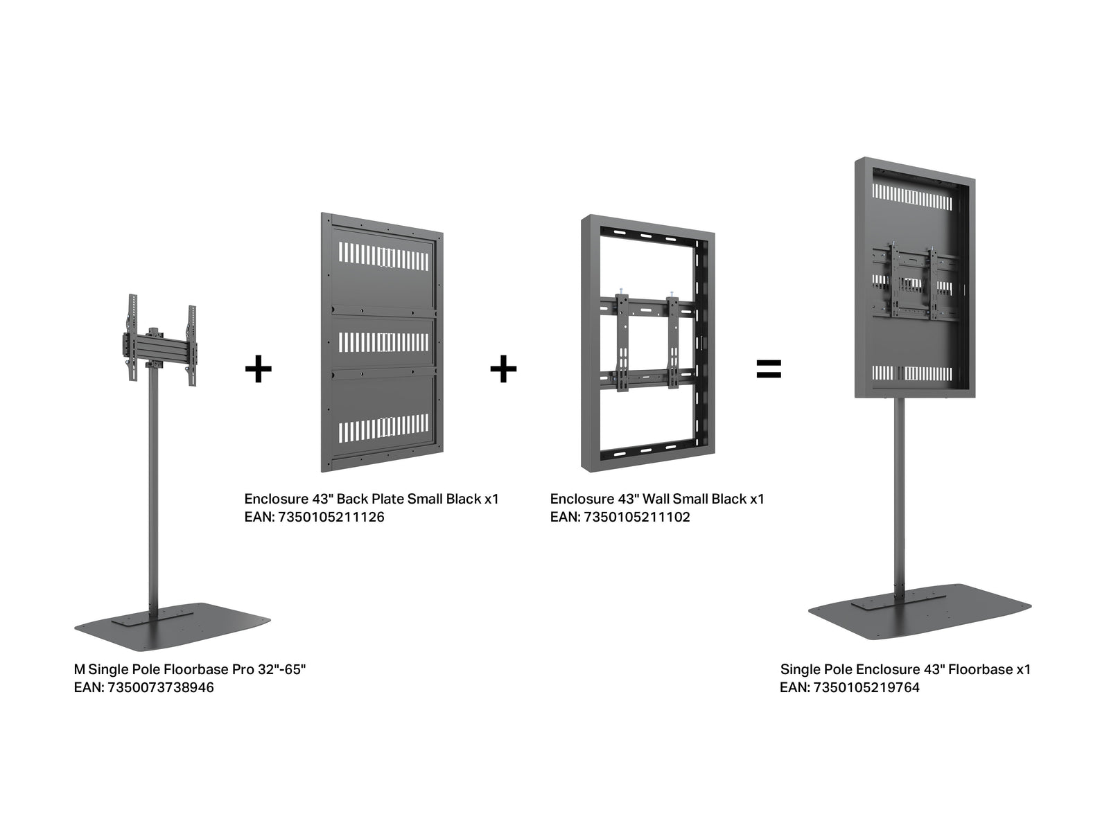 Multibrackets M Pro Series 43" Single Pole Floorbase Digital Signage Enclosure – Black | 7350105219764 Signage Display Enclosures Multibrackets