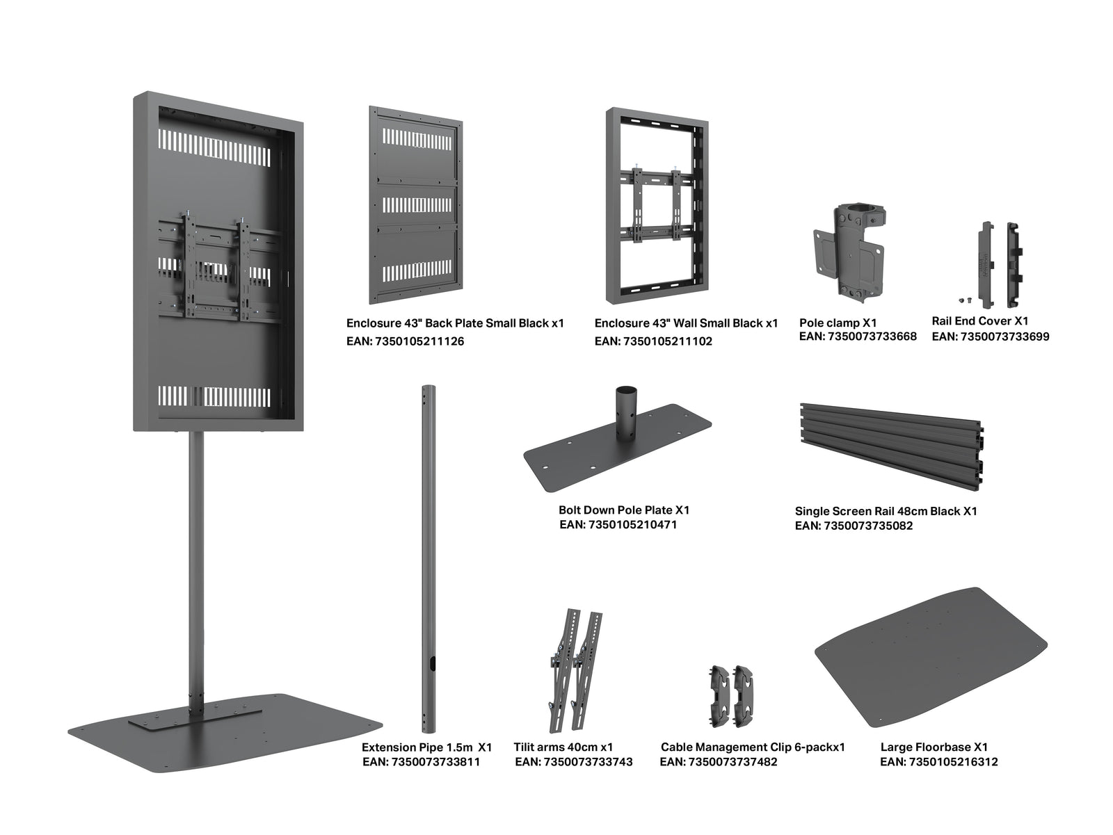 Multibrackets M Pro Series 43" Single Pole Floorbase Digital Signage Enclosure – Black | 7350105219764 Signage Display Enclosures Multibrackets