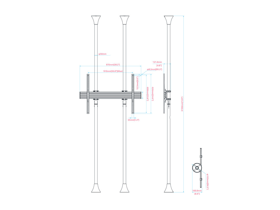Multibrackets MBFC1UX1 800 M Floor to Ceiling Mount Pro - Up to 55"-75" Screen Floor to Ceiling Display Mount Multibrackets