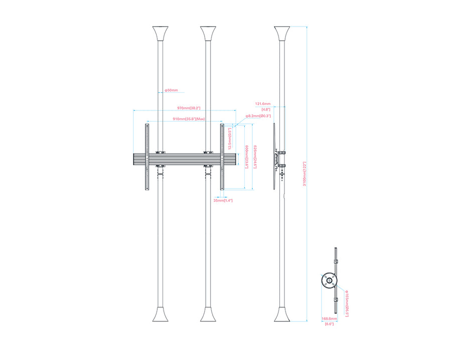 Multibrackets MBFC1UX1 800 M Floor to Ceiling Mount Pro - Up to 55"-75" Screen Floor to Ceiling Display Mount Multibrackets