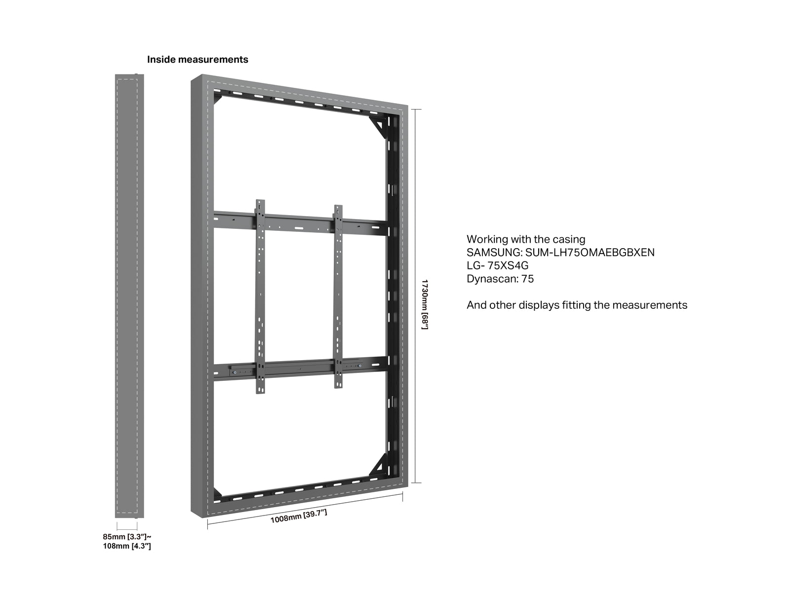 Multibrackets M Pro Series Enclosure 75" High Brightness Wall Large Black Signage Display Enclosures Multibrackets