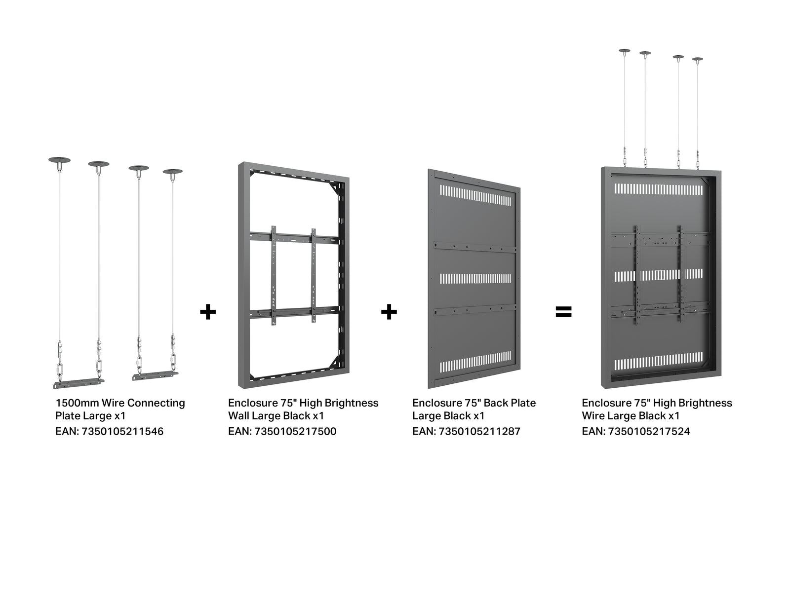Multibrackets M Pro Series Enclosure 75" High Brightness Wall Large Black Signage Display Enclosures Multibrackets