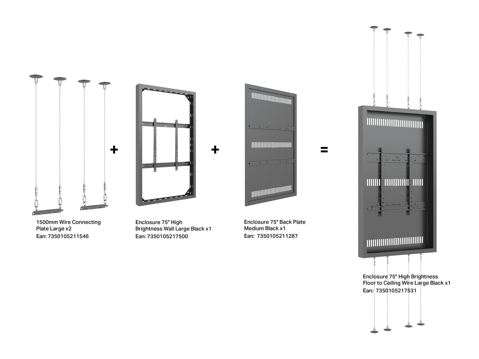 Multibrackets M Pro Series Enclosure 75" High Brightness Wall Large Black Signage Display Enclosures Multibrackets