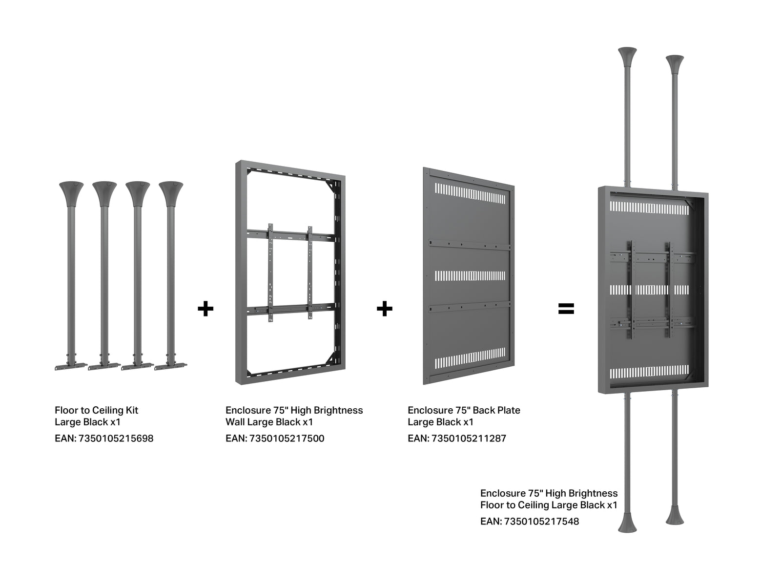 Multibrackets M Pro Series Enclosure 75" High Brightness Wall Large Black Signage Display Enclosures Multibrackets