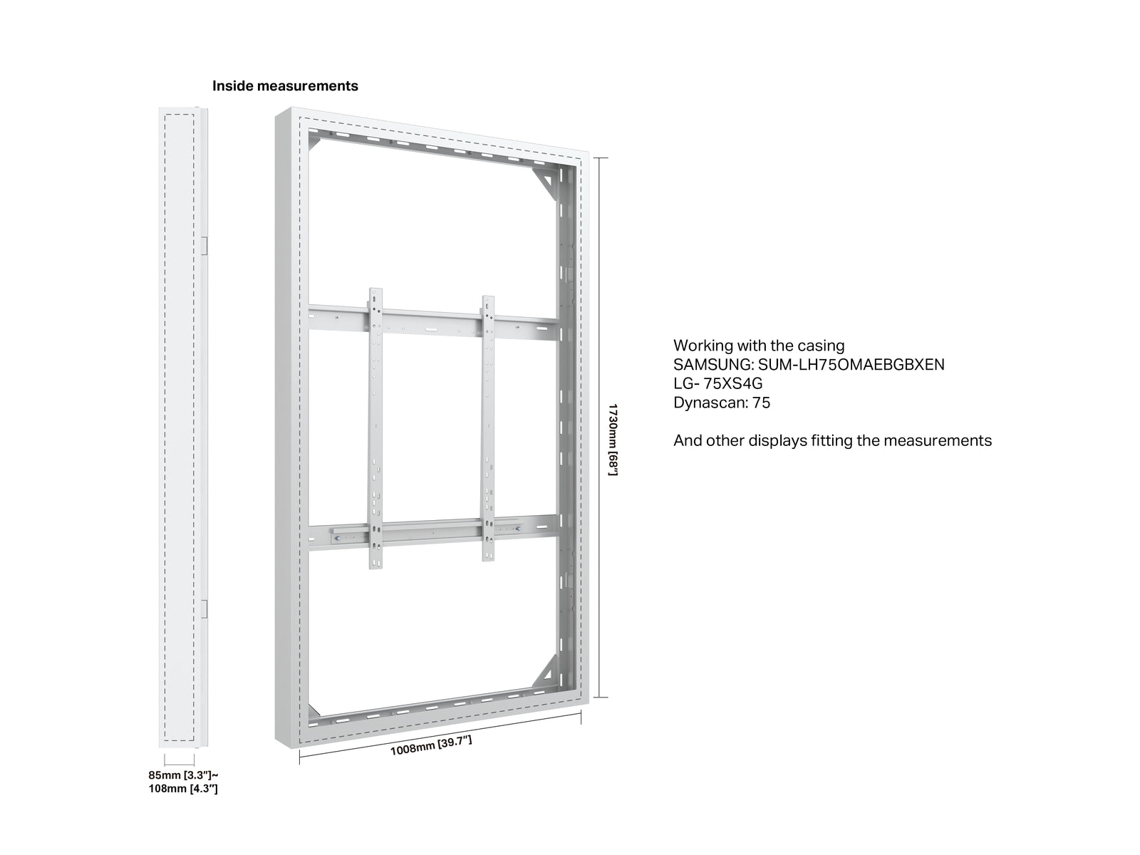 Multibrackets M Pro Series Enclosure 75" High Brightness Wall Large White Signage Display Enclosures Multibrackets