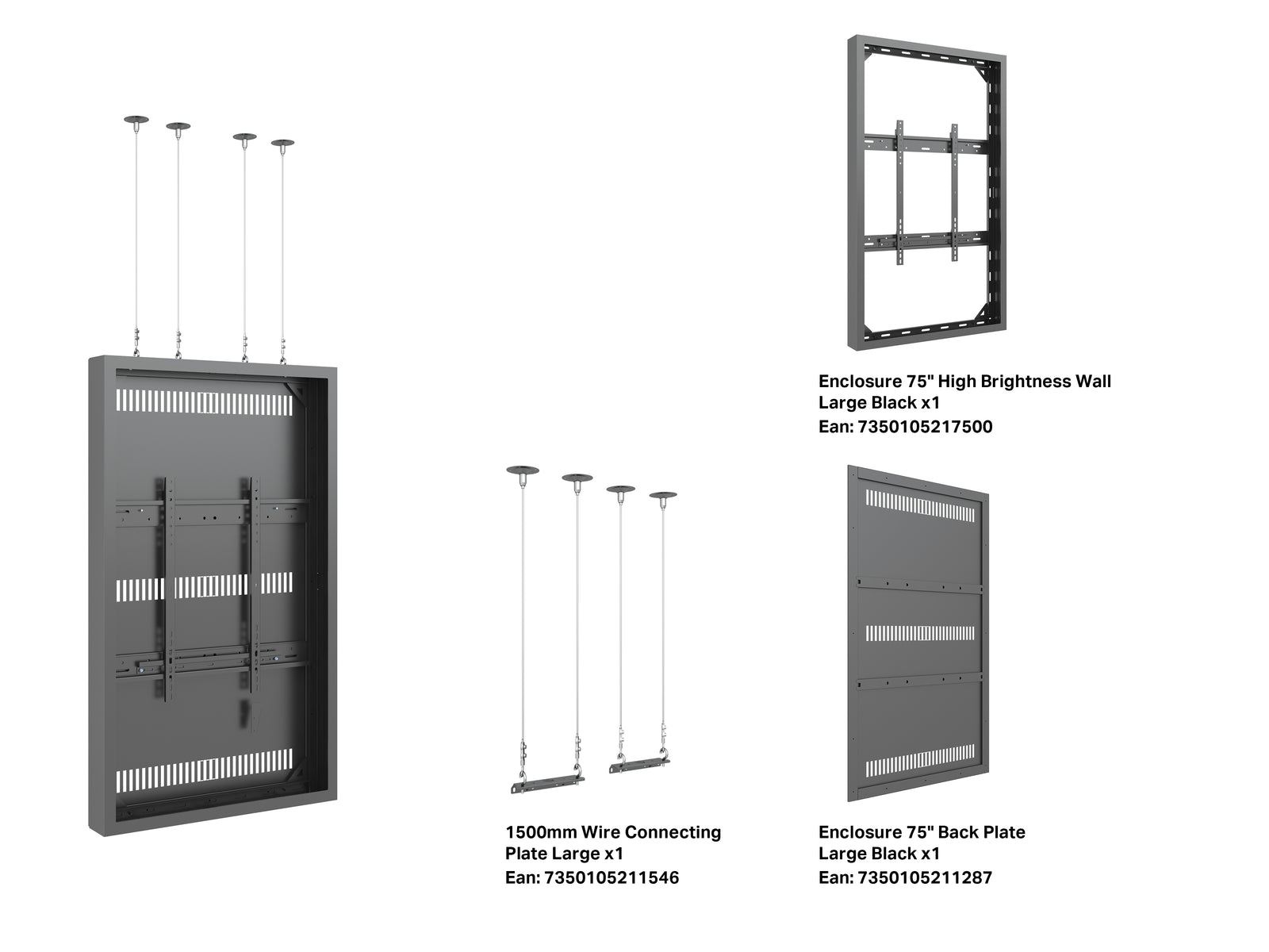 Multibrackets M Pro Series Enclosure 75" High Brightness Wire Large Black Signage Display Enclosures Multibrackets