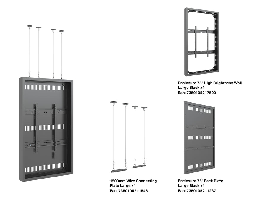 Multibrackets M Pro Series Enclosure 75" High Brightness Wire Large Black Signage Display Enclosures Multibrackets