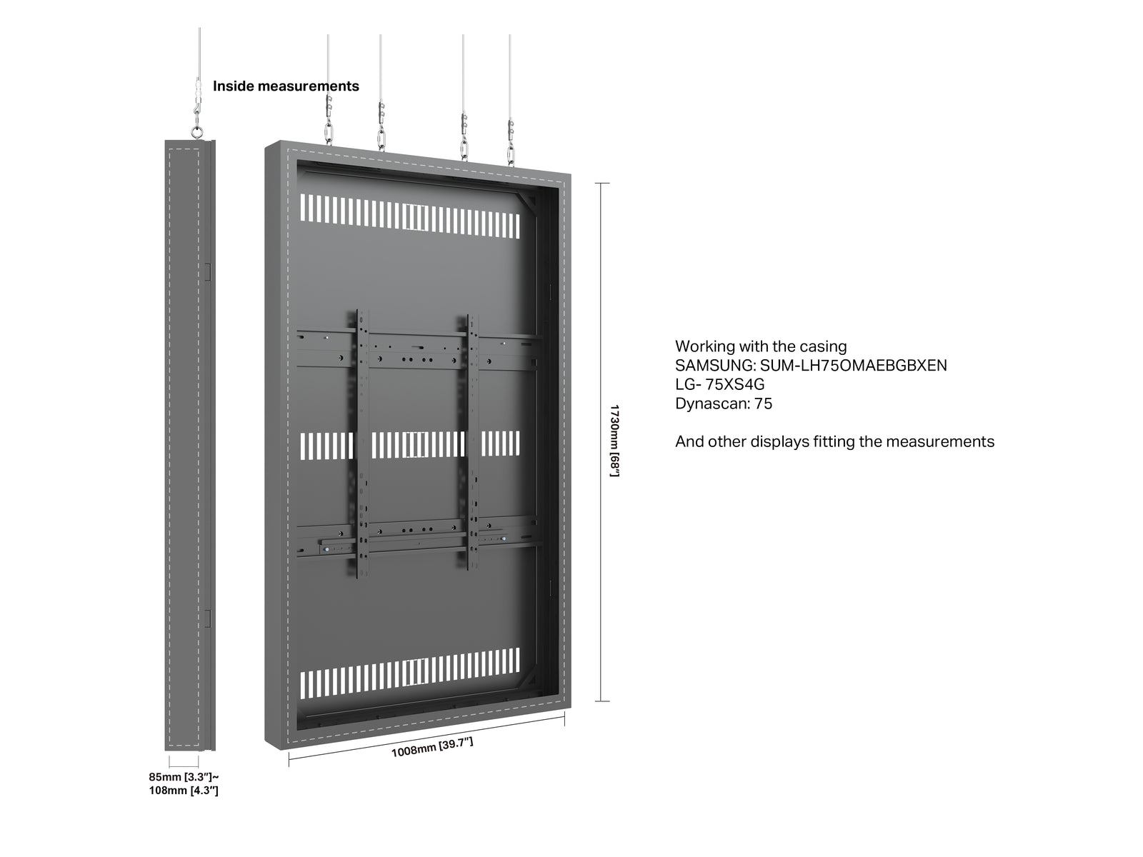 Multibrackets M Pro Series Enclosure 75" High Brightness Wire Large Black Signage Display Enclosures Multibrackets