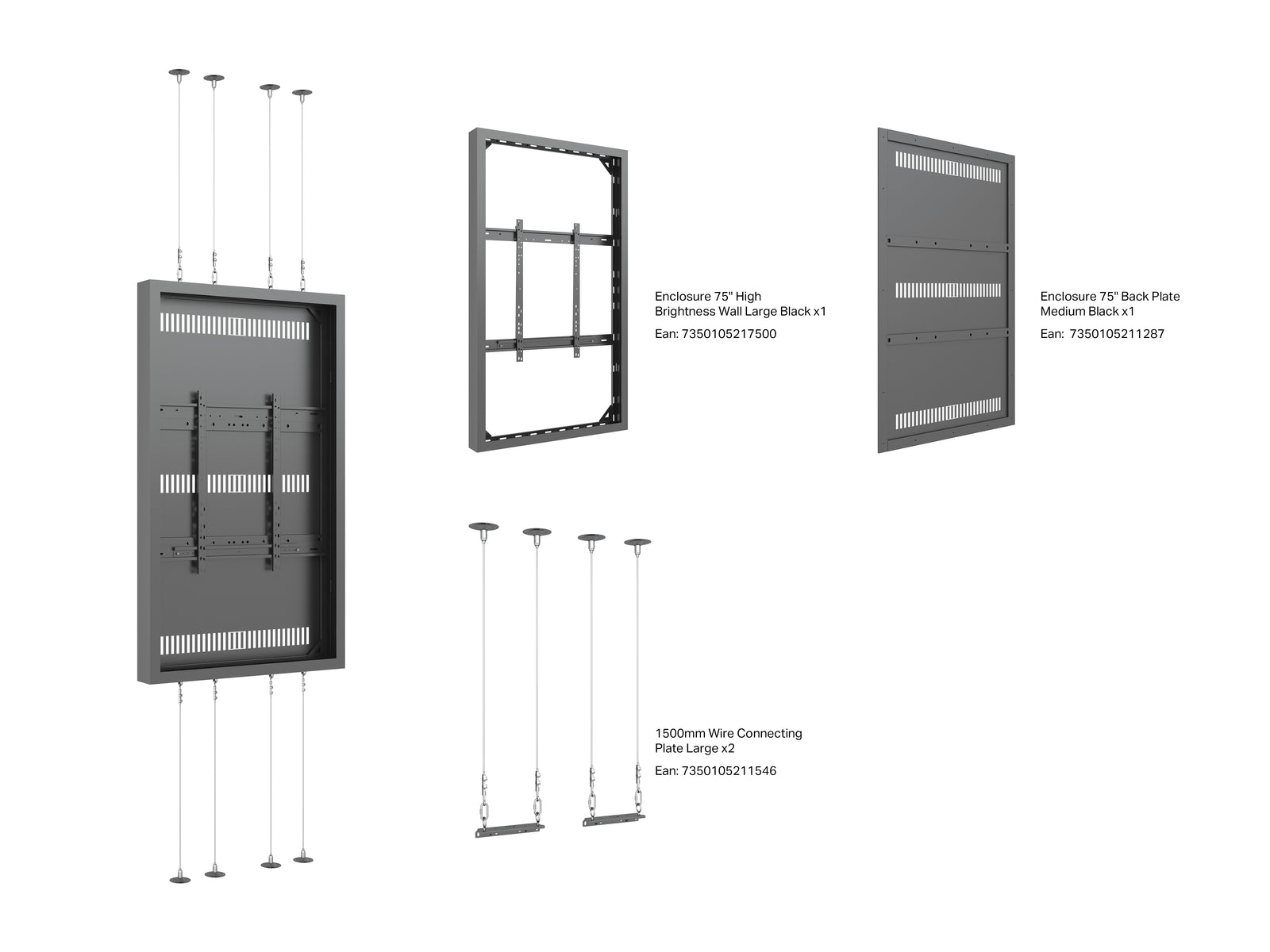 Multibrackets M Pro Series Enclosure 75" High Brightness Floor to Ceiling Wire Large Black Signage Display Enclosures Multibrackets