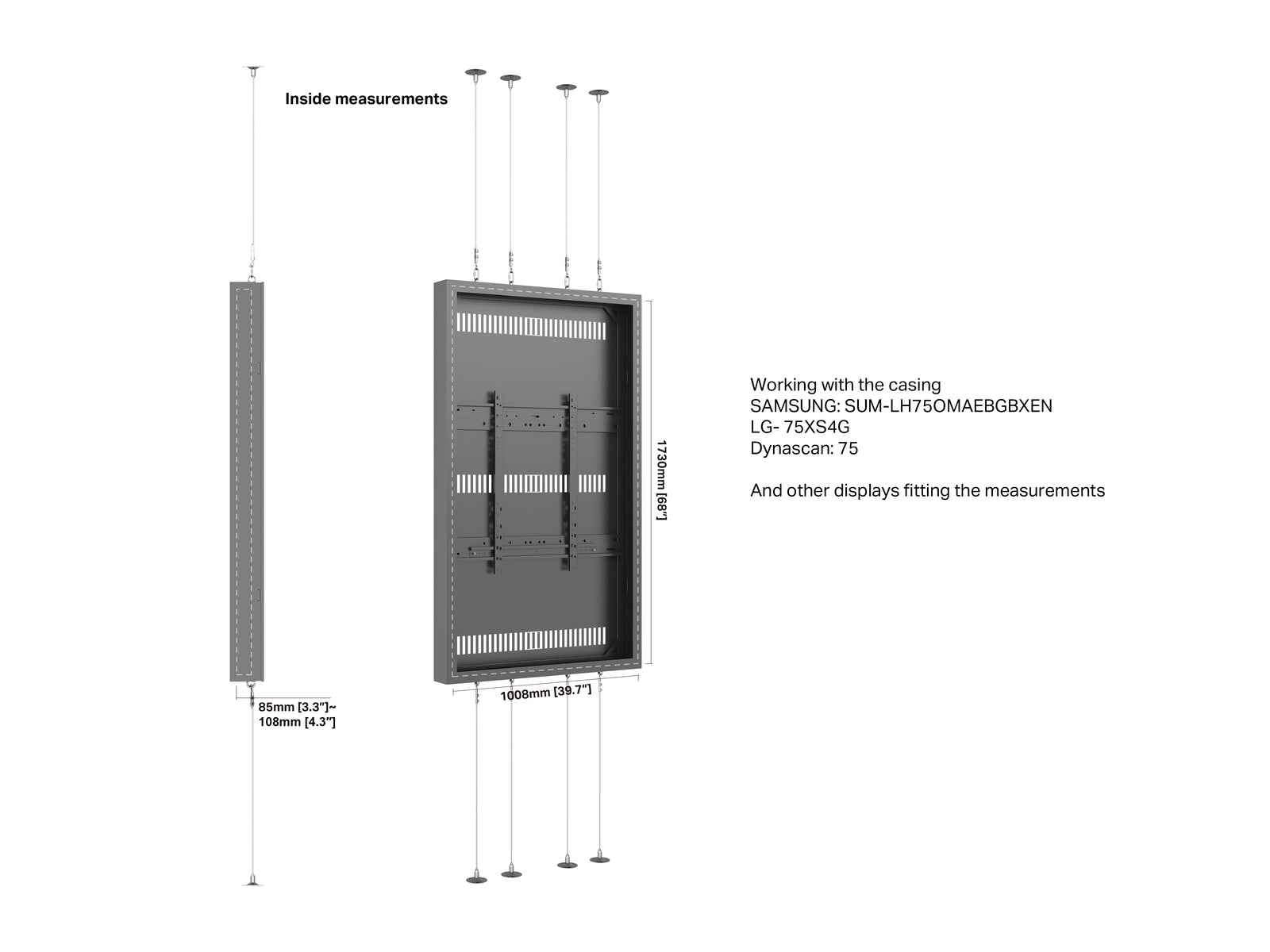 Multibrackets M Pro Series Enclosure 75" High Brightness Floor to Ceiling Wire Large Black Signage Display Enclosures Multibrackets