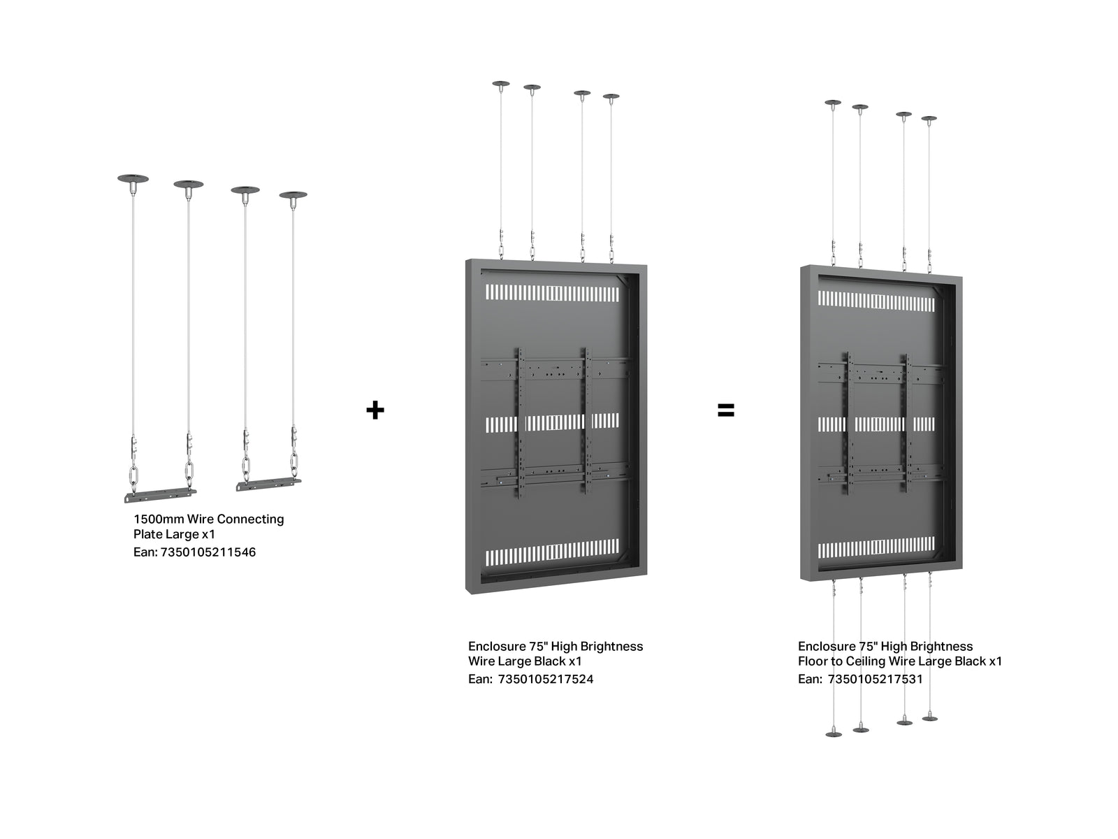 Multibrackets M Pro Series Enclosure 75" High Brightness Floor to Ceiling Wire Large Black Signage Display Enclosures Multibrackets