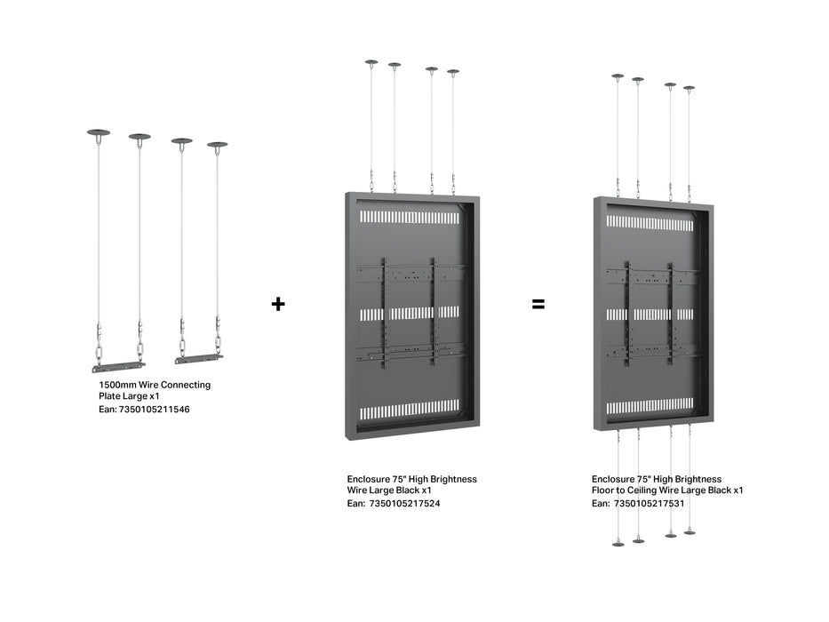 Multibrackets M Pro Series Enclosure 75" High Brightness Floor to Ceiling Wire Large Black Signage Display Enclosures Multibrackets