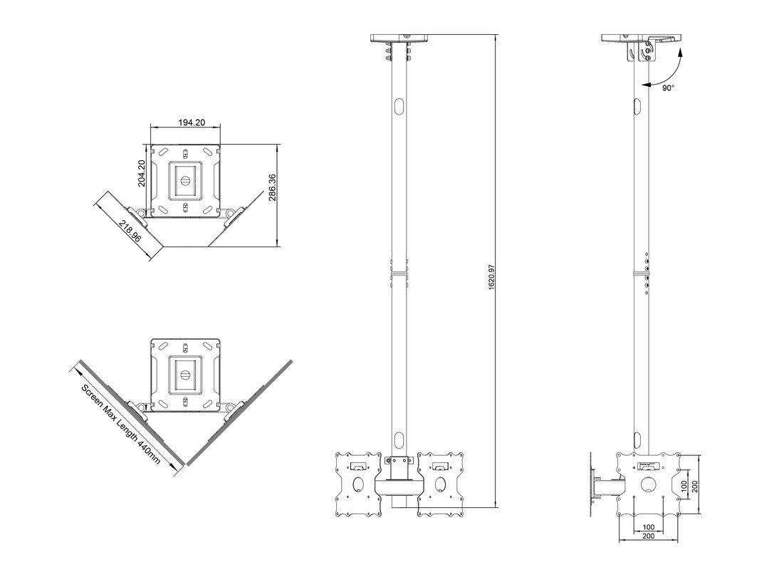 Multibrackets 17" - 32" 32BDL-4050D 0.8m Display Ceiling Mount Pro For 2 Screens Ceiling Mount Bracket Multibrackets