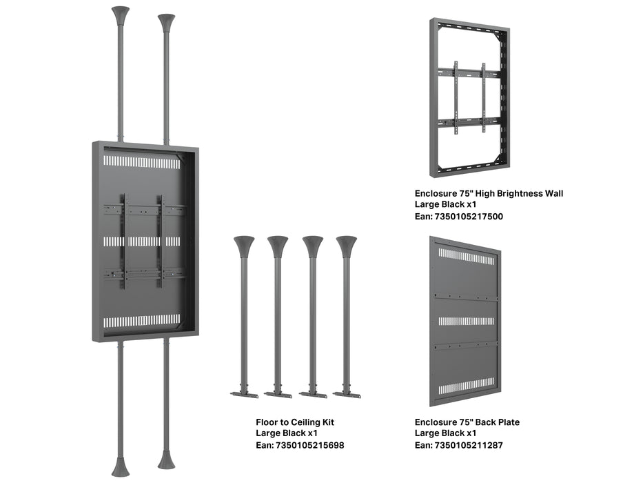 Multibrackets M Pro Series Enclosure 75" High Brightness Floor to Ceiling Large Black Signage Display Enclosures Multibrackets