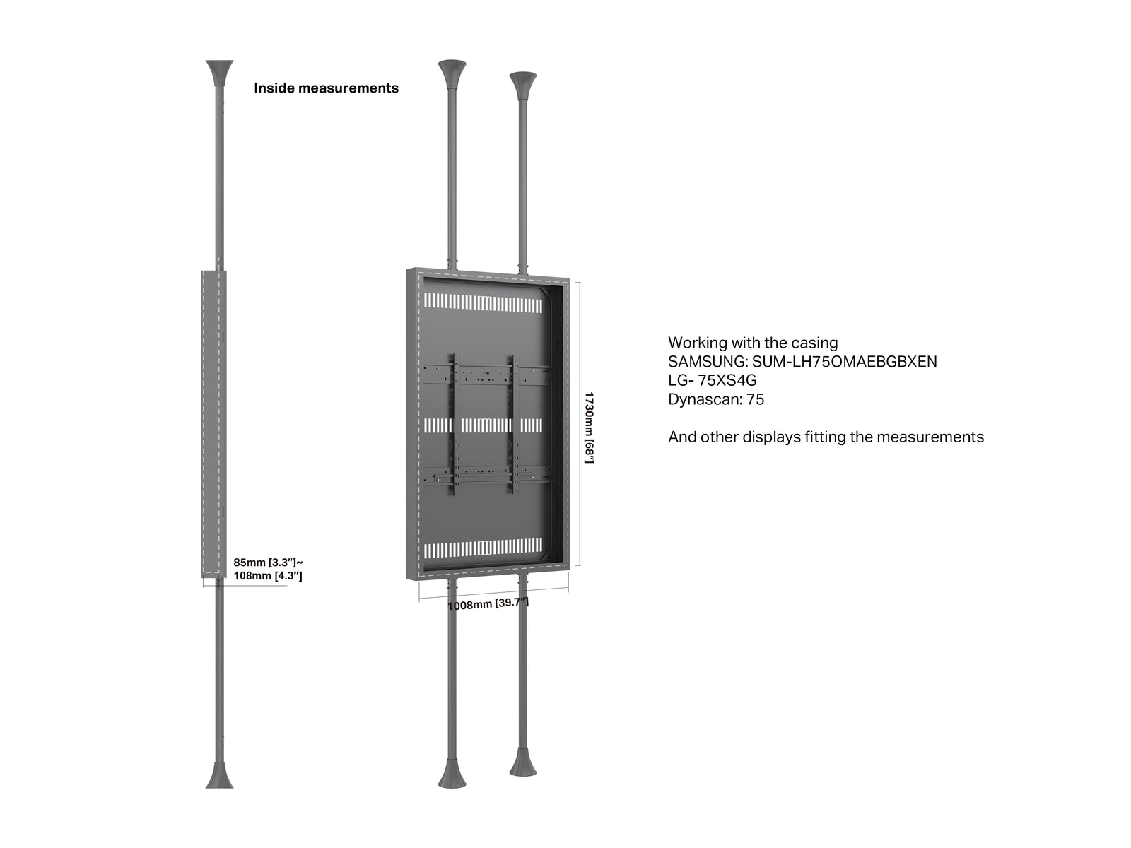 Multibrackets M Pro Series Enclosure 75" High Brightness Floor to Ceiling Large Black Signage Display Enclosures Multibrackets