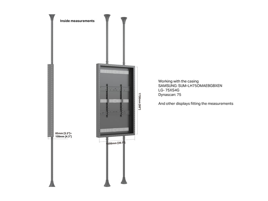 Multibrackets M Pro Series Enclosure 75" High Brightness Floor to Ceiling Large Black Signage Display Enclosures Multibrackets