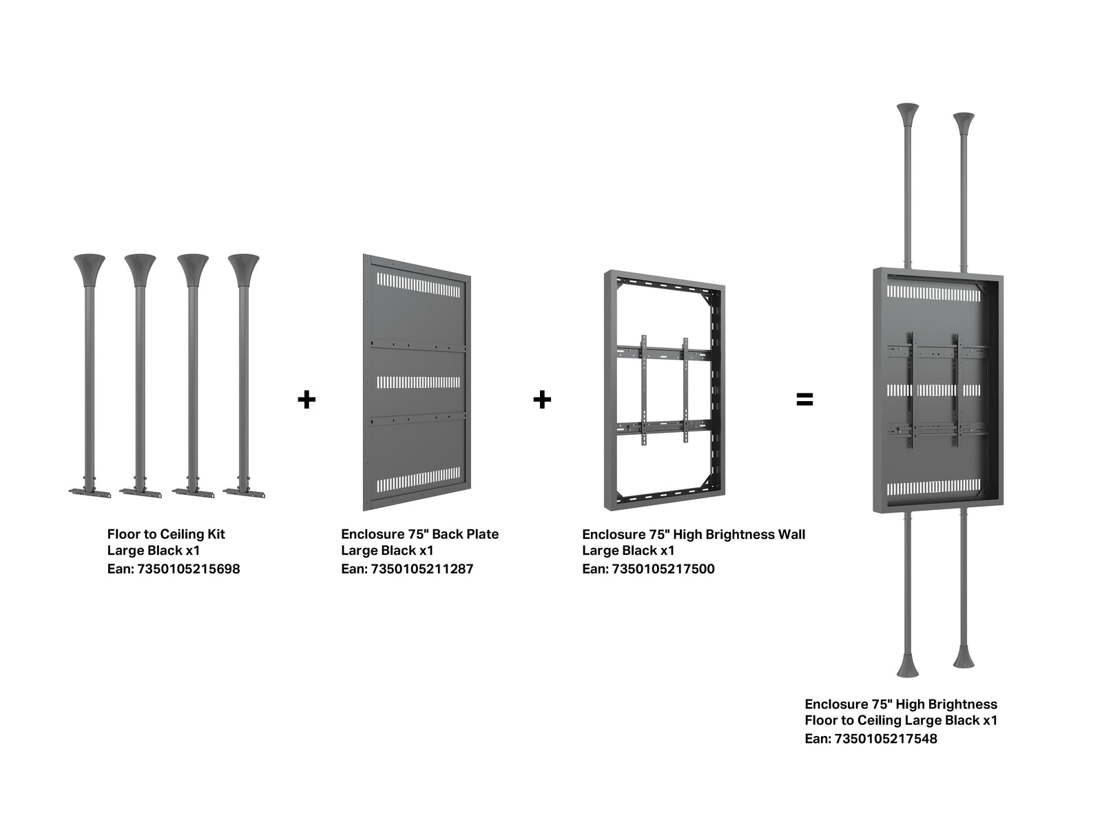 Multibrackets M Pro Series Enclosure 75" High Brightness Floor to Ceiling Large Black Signage Display Enclosures Multibrackets
