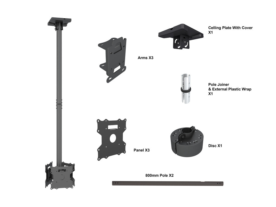 Multibrackets 17" - 32" 32BDL-4050D 0.8m Display Ceiling Mount Pro For 3 Screens Ceiling Mount Bracket Multibrackets