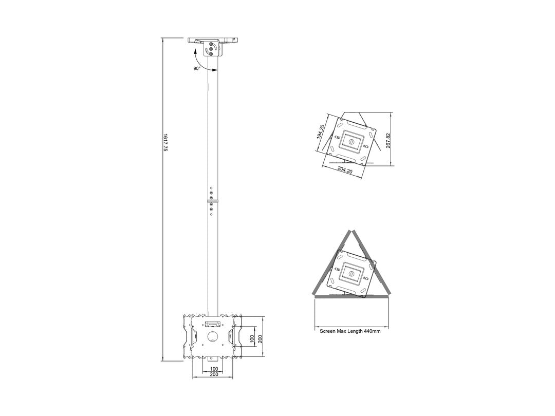 Multibrackets 17" - 32" 32BDL-4050D 0.8m Display Ceiling Mount Pro For 3 Screens Ceiling Mount Bracket Multibrackets